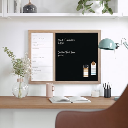 Martha Stewart Everette 24in.x18in. Magnetic Calendar Dry Erase Board and Chalk Board w/Liq Chalk Marker and Mgnts BR-PM-COM-MW1MB2-4561-LN-MS